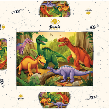 Darstellung des Puzzle Motivs Colorful Dinosaur Scene – Vibrant Prehistoric Illustration 100 Puzzle Schachtel 3D Modell