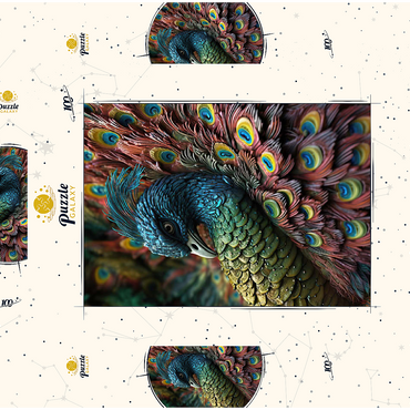Darstellung des Puzzle Motivs Majestic Peacock 100 Puzzle Schachtel 3D Modell