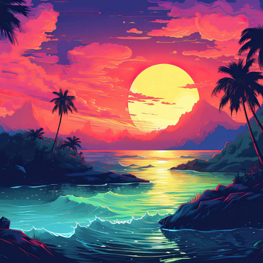 Darstellung des Puzzle Motivs Tropical Sunset Paradise 500 Puzzle 3D Modell