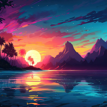 Darstellung des Puzzle Motivs Tropical Sunset Reflection 1000 Puzzle 3D Modell