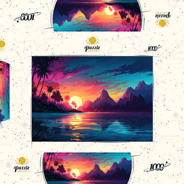 Darstellung des Puzzle Motivs Tropical Sunset Reflection 1000 Puzzle Schachtel 3D Modell