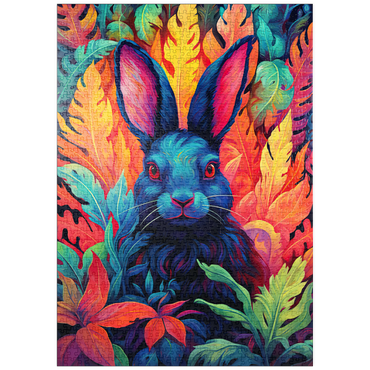 Darstellung des Puzzle Motivs puzzleplate Vibrant Rabbit in Psychedelic Jungle 1000 Puzzle