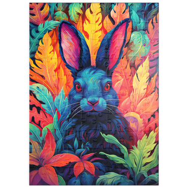 Darstellung des Puzzle Motivs puzzleplate Vibrant Rabbit in Psychedelic Jungle 100 Puzzle