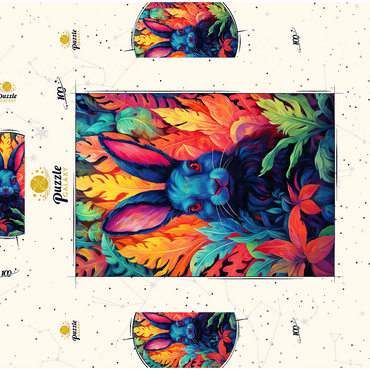 Darstellung des Puzzle Motivs Vibrant Rabbit in Psychedelic Jungle 100 Puzzle Schachtel 3D Modell