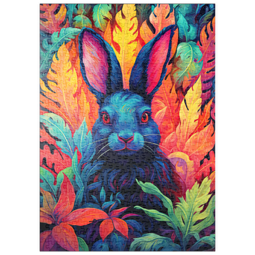 Darstellung des Puzzle Motivs puzzleplate Vibrant Rabbit in Psychedelic Jungle 500 Puzzle