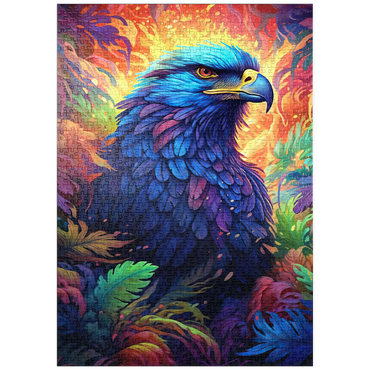 Darstellung des Puzzle Motivs puzzleplate Majestic Blue Eagle in a Vibrant Fantasy Jungle 1000 Puzzle