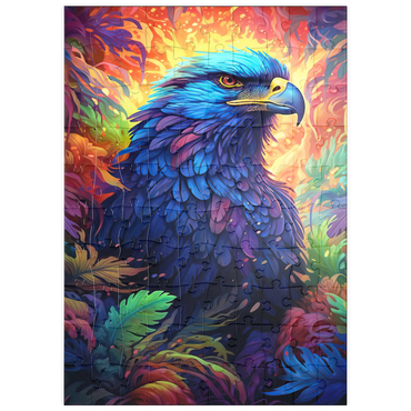 Darstellung des Puzzle Motivs puzzleplate Majestic Blue Eagle in a Vibrant Fantasy Jungle 100 Puzzle