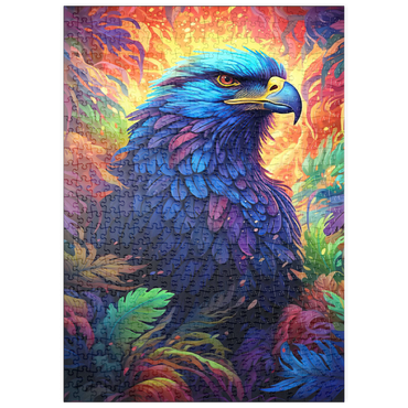 Darstellung des Puzzle Motivs puzzleplate Majestic Blue Eagle in a Vibrant Fantasy Jungle 500 Puzzle