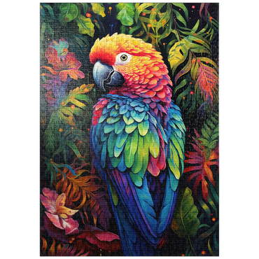 Darstellung des Puzzle Motivs puzzleplate Vibrant Scarlet Macaw in Tropical Jungle 1000 Puzzle