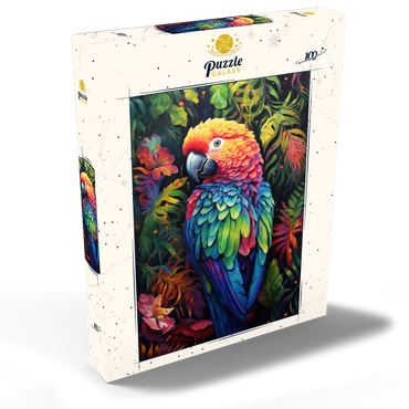Darstellung des Puzzle Motivs Vibrant Scarlet Macaw in Tropical Jungle 100 Puzzle Schachtel Ansicht2