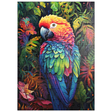 Darstellung des Puzzle Motivs puzzleplate Vibrant Scarlet Macaw in Tropical Jungle 100 Puzzle