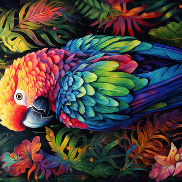 Darstellung des Puzzle Motivs Vibrant Scarlet Macaw in Tropical Jungle 100 Puzzle 3D Modell