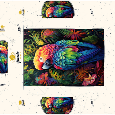 Darstellung des Puzzle Motivs Vibrant Scarlet Macaw in Tropical Jungle 100 Puzzle Schachtel 3D Modell