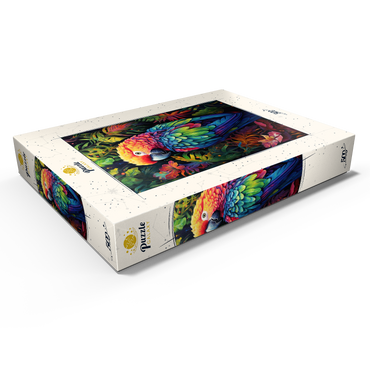 Darstellung des Puzzle Motivs Vibrant Scarlet Macaw in Tropical Jungle 500 Puzzle Schachtel Ansicht1