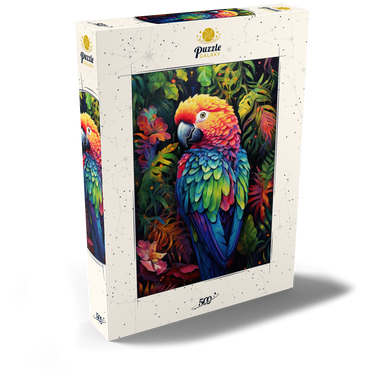 Darstellung des Puzzle Motivs Vibrant Scarlet Macaw in Tropical Jungle 500 Puzzle Schachtel Ansicht2