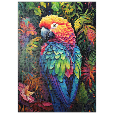 Darstellung des Puzzle Motivs puzzleplate Vibrant Scarlet Macaw in Tropical Jungle 500 Puzzle
