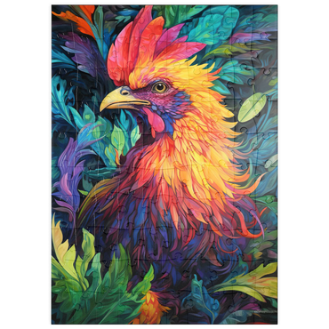 Darstellung des Puzzle Motivs puzzleplate Vibrant Rooster with Tropical Foliage 100 Puzzle