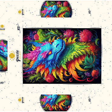 Darstellung des Puzzle Motivs Vibrant Fantasy Dragon with Lush Foliage 100 Puzzle Schachtel 3D Modell