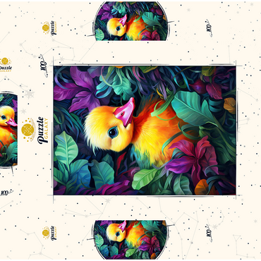 Darstellung des Puzzle Motivs Adorable Yellow Duckling in Vibrant Foliage 100 Puzzle Schachtel 3D Modell