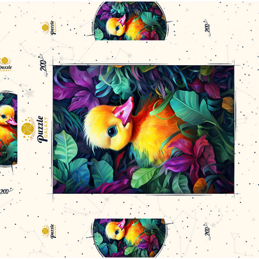 Darstellung des Puzzle Motivs Adorable Yellow Duckling in Vibrant Foliage 200 Puzzle Schachtel 3D Modell