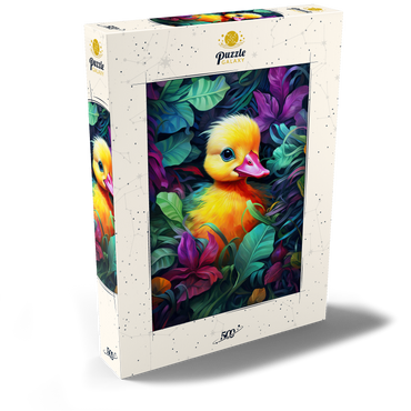 Darstellung des Puzzle Motivs Adorable Yellow Duckling in Vibrant Foliage 500 Puzzle Schachtel Ansicht2