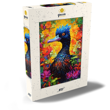 Darstellung des Puzzle Motivs Exotic Blue Bird Amidst Vibrant Floral Fantasy 1000 Puzzle Schachtel Ansicht2