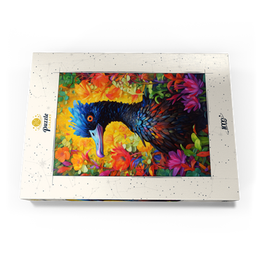 Darstellung des Puzzle Motivs Exotic Blue Bird Amidst Vibrant Floral Fantasy 1000 Puzzle Schachtel Ansicht3
