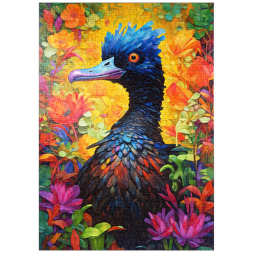 Darstellung des Puzzle Motivs puzzleplate Exotic Blue Bird Amidst Vibrant Floral Fantasy 1000 Puzzle