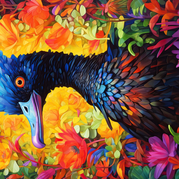Darstellung des Puzzle Motivs Exotic Blue Bird Amidst Vibrant Floral Fantasy 1000 Puzzle 3D Modell