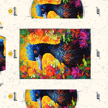 Darstellung des Puzzle Motivs Exotic Blue Bird Amidst Vibrant Floral Fantasy 1000 Puzzle Schachtel 3D Modell