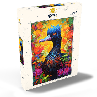 Darstellung des Puzzle Motivs Exotic Blue Bird Amidst Vibrant Floral Fantasy 100 Puzzle Schachtel Ansicht2