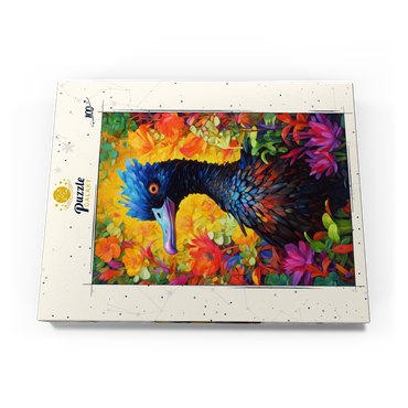 Darstellung des Puzzle Motivs Exotic Blue Bird Amidst Vibrant Floral Fantasy 100 Puzzle Schachtel Ansicht3