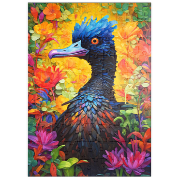 Darstellung des Puzzle Motivs puzzleplate Exotic Blue Bird Amidst Vibrant Floral Fantasy 100 Puzzle