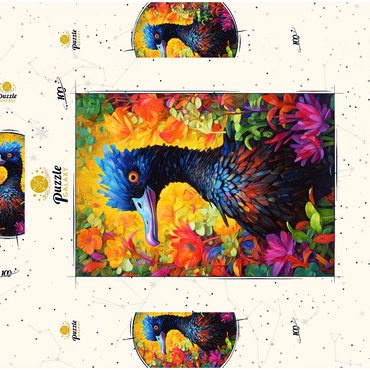 Darstellung des Puzzle Motivs Exotic Blue Bird Amidst Vibrant Floral Fantasy 100 Puzzle Schachtel 3D Modell