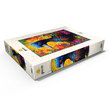 Darstellung des Puzzle Motivs Exotic Blue Bird Amidst Vibrant Floral Fantasy 500 Puzzle Schachtel Ansicht1
