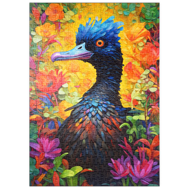 Darstellung des Puzzle Motivs puzzleplate Exotic Blue Bird Amidst Vibrant Floral Fantasy 500 Puzzle