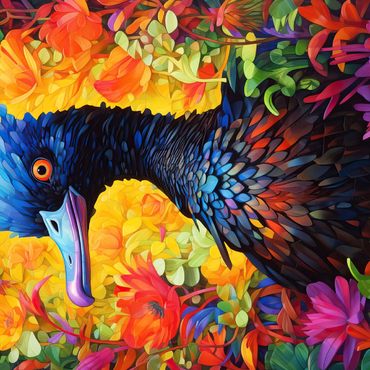 Darstellung des Puzzle Motivs Exotic Blue Bird Amidst Vibrant Floral Fantasy 500 Puzzle 3D Modell