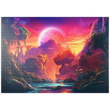 Darstellung des Puzzle Motivs puzzleplate Fantasy Tropical Paradise with a Majestic Alien Moon 1000 Puzzle