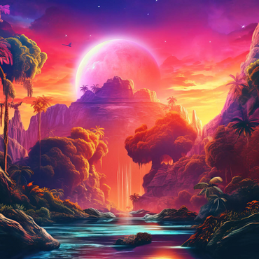 Darstellung des Puzzle Motivs Fantasy Tropical Paradise with a Majestic Alien Moon 1000 Puzzle 3D Modell