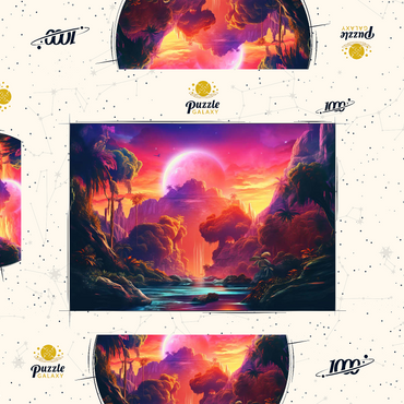 Darstellung des Puzzle Motivs Fantasy Tropical Paradise with a Majestic Alien Moon 1000 Puzzle Schachtel 3D Modell