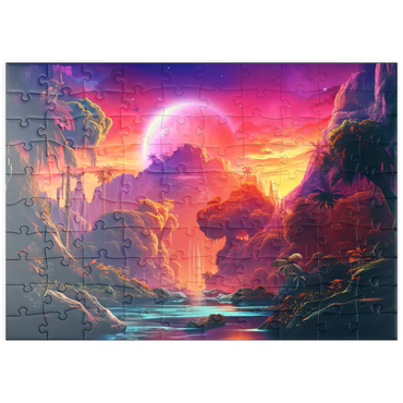 Darstellung des Puzzle Motivs puzzleplate Fantasy Tropical Paradise with a Majestic Alien Moon 100 Puzzle