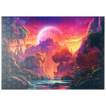 Darstellung des Puzzle Motivs puzzleplate Fantasy Tropical Paradise with a Majestic Alien Moon 200 Puzzle