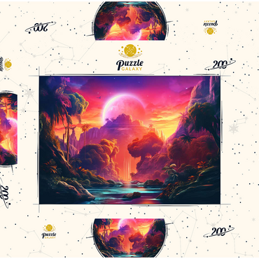 Darstellung des Puzzle Motivs Fantasy Tropical Paradise with a Majestic Alien Moon 200 Puzzle Schachtel 3D Modell