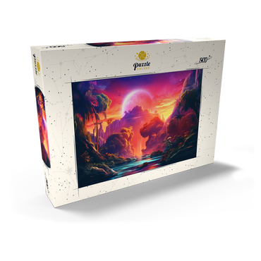 Darstellung des Puzzle Motivs Fantasy Tropical Paradise with a Majestic Alien Moon 500 Puzzle Schachtel Ansicht2