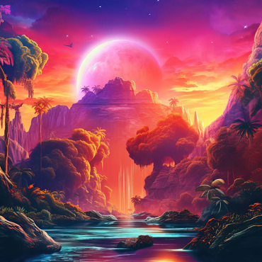 Darstellung des Puzzle Motivs Fantasy Tropical Paradise with a Majestic Alien Moon 500 Puzzle 3D Modell