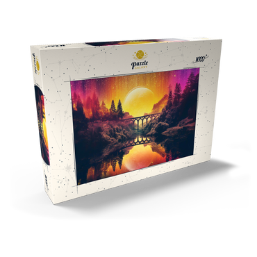 Darstellung des Puzzle Motivs Surreal Bridge Over River with Giant Golden Moon 1000 Puzzle Schachtel Ansicht2