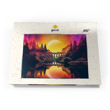 Darstellung des Puzzle Motivs Surreal Bridge Over River with Giant Golden Moon 1000 Puzzle Schachtel Ansicht3