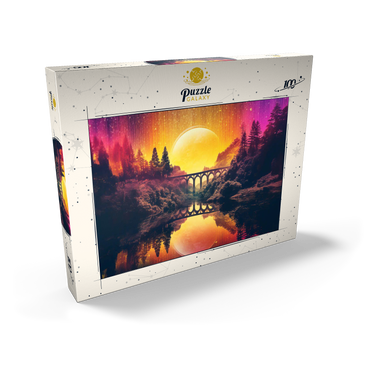 Darstellung des Puzzle Motivs Surreal Bridge Over River with Giant Golden Moon 100 Puzzle Schachtel Ansicht2