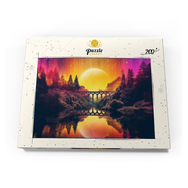 Darstellung des Puzzle Motivs Surreal Bridge Over River with Giant Golden Moon 200 Puzzle Schachtel Ansicht3