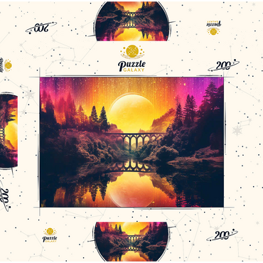 Darstellung des Puzzle Motivs Surreal Bridge Over River with Giant Golden Moon 200 Puzzle Schachtel 3D Modell
